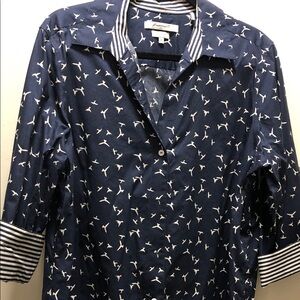 Navy Bird Print Button-Up Shirt